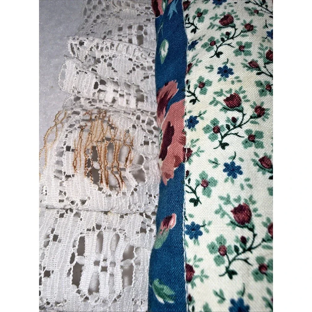 Handmade Log Cabin Quilt Pillow Convertible Throw Blanket Lace Trim 42x67